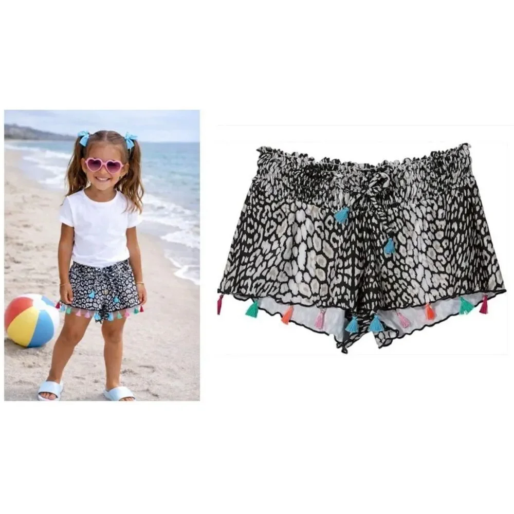 PILYQ SWIM Girls Kid's childrensalon tassel goop beach cover-up shorts 3-4yrs XS